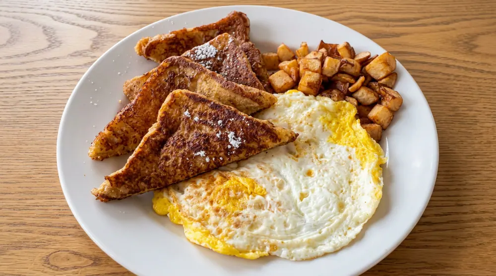 French toast, scrambled eggs and breakfast potatoes at Julio’s